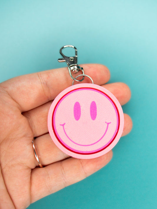 Pink Smiley Keychain